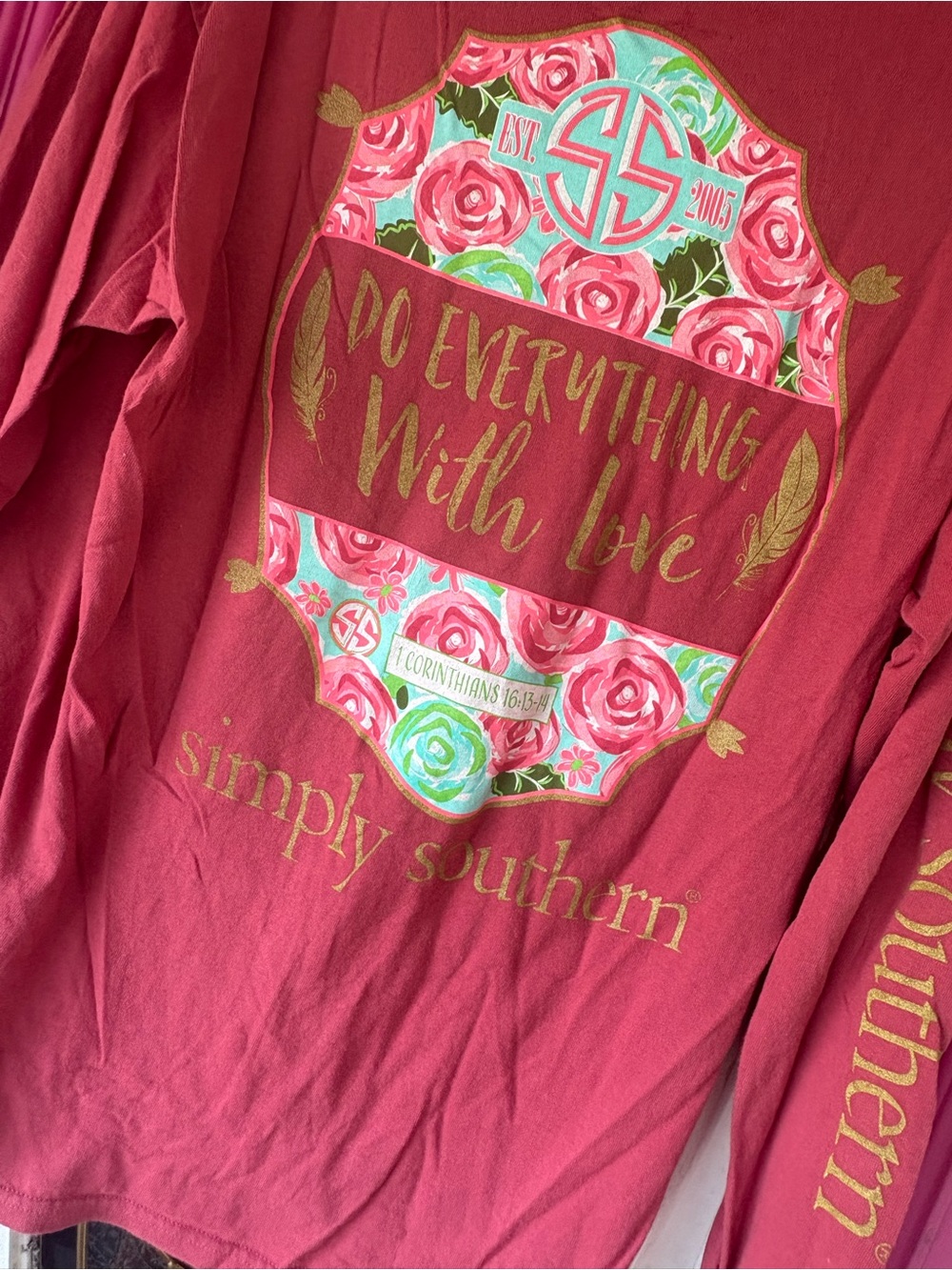 Simply Southern Rose-Print Long Sleeve Tee - Pink & Mint